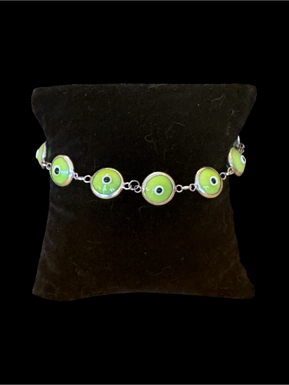 Evil Eye Good Luck Sterling Silver Bracelet with Green VINTAGE